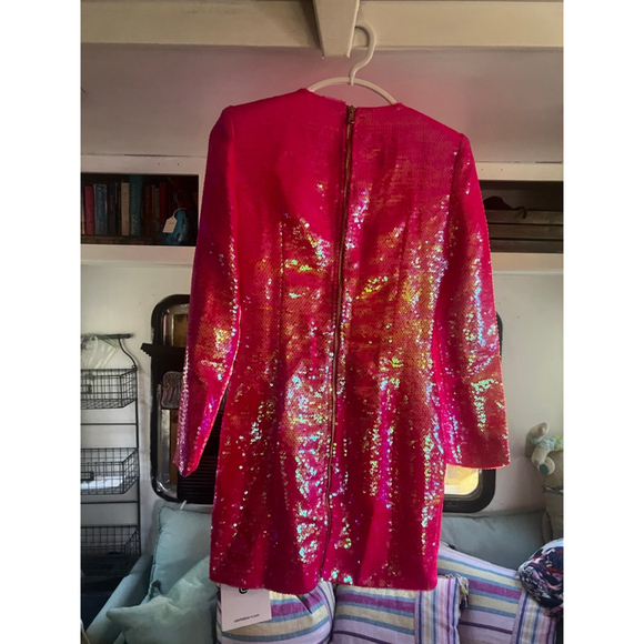 Women's CATCHALL Pink Sequin Long Sleeve Mini Dress S - Picture 4 of 9